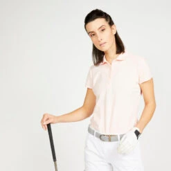 Polo De Golf Manches Courtes Femme WW500 Rose Pâle