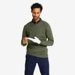 Pull De Golf Col V Homme MW500 Kaki